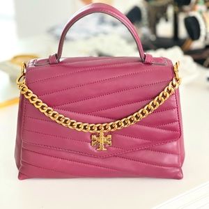 Tory Burch Kira Chevron Satchel Burgundy Cross Body Bag